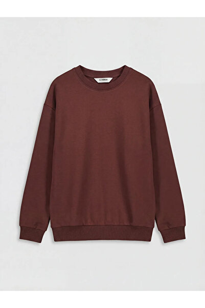 LC Waikiki Καφέ φούτερ με λαιμόκοψη ποδηλάτου για αγόρια, με απαλή υφή