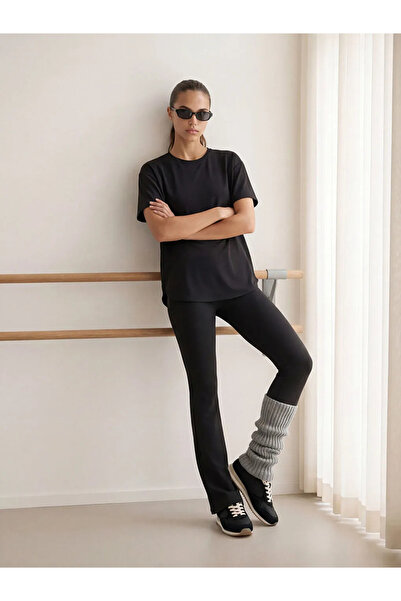 LC Waikiki Μαύρο γυναικείο αθλητικό κολάν ισπανικού τύπου με ελαστική μέση