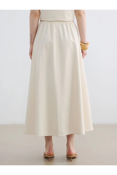 LC Waikiki Εκρού τζιν φούστα με ελαστική μέση και φαρδιά γραμμή