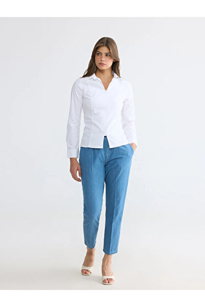 LC Waikiki Γυναικείο τζιν παντελόνι Blue Carrot Fit από μείγμα λινών υφασμάτων