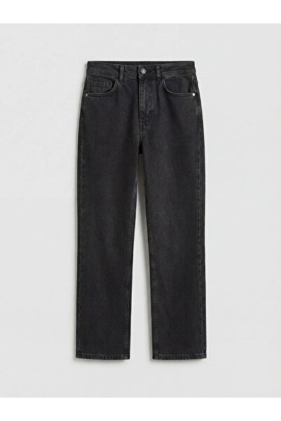 LC Waikiki Γυναικείο τζιν παντελόνι ανθρακί με ψηλή μέση και φαρδιά γραμμή