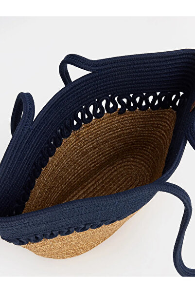 LC Waikiki Γυναικεία ψάθινη τσάντα παραλίας σε μπλε ναυτικό χρώμα