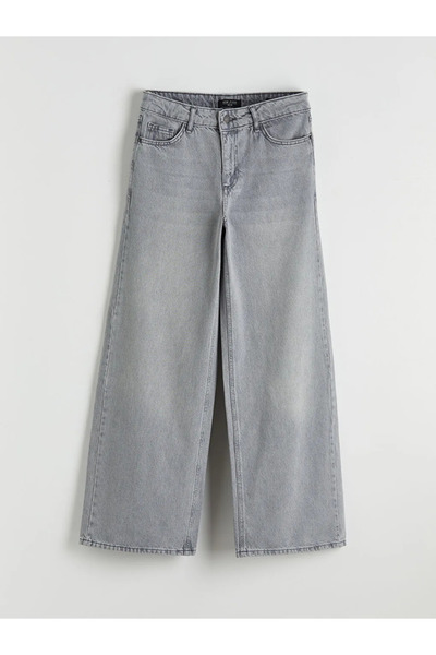 LC Waikiki Γκρι φαρδύ γυναικείο τζιν παντελόνι