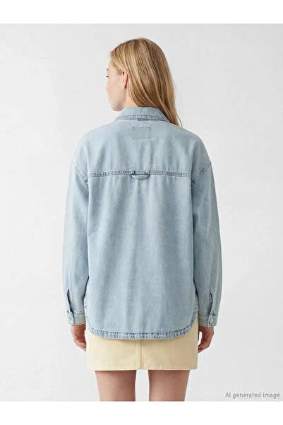 LC Waikiki Γυναικείο τζιν πουκάμισο μπλε κανονικής εφαρμογής