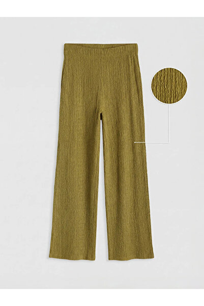 LC Waikiki Χακί ελαστική μέση γυναικείο παντελόνι με υφή