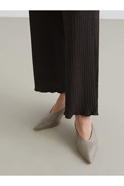 LC Waikiki Καφέ ελαστικό στη μέση, υφή με φαρδύ πόδι, γυναικείο παντελόνι