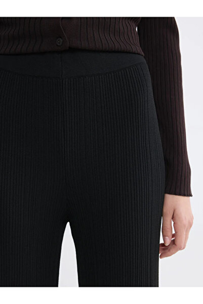 LC Waikiki Μαύρο γυναικείο πλεκτό παντελόνι με ελαστική μέση
