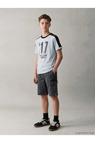 LC Waikiki Ανθρακί Αγορίστικο Σορτς Τζιν Cargo με Ελαστική Μέση