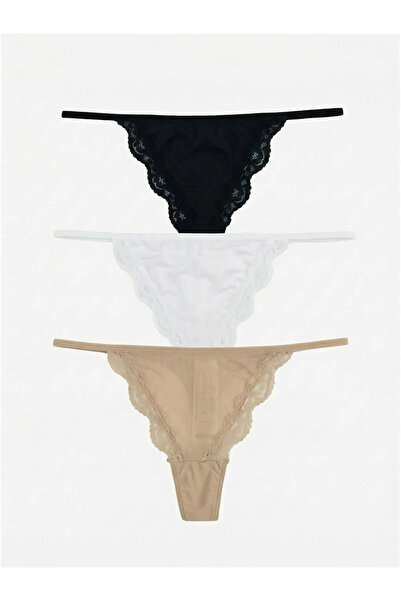 LC Waikiki Ροζ δαντελένιο στρινγκ με λεπτομέρειες, σετ 3 τεμαχίων