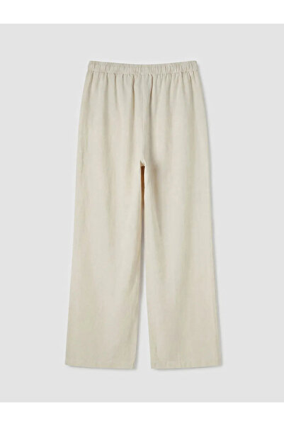 LC Waikiki Γυναικείο παντελόνι από μείγμα λινό σε μπεζ χρώμα