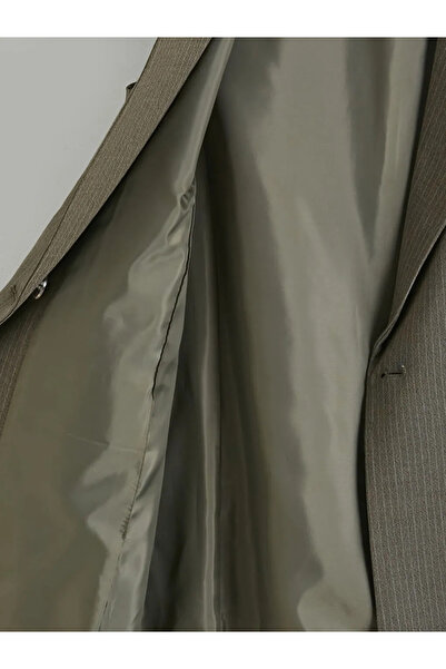 LC Waikiki Χακί Γυναικείο Κλασικό Γιλέκο με Διπλό Κολάρο και Ρίγες