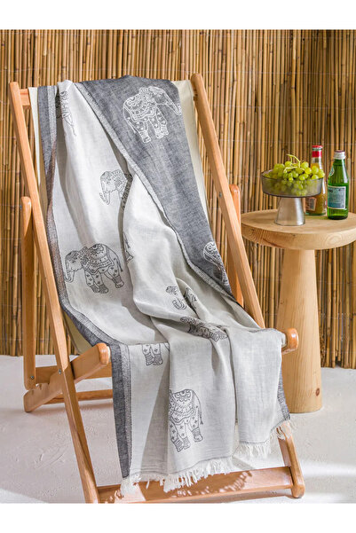 LC Waikiki Πετσέτα θαλάσσης μπεζ με στάμπα ελέφαντα 90x165 εκ.