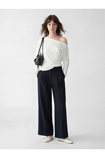 LC Waikiki Γυναικείο υφασμάτινο παντελόνι σε μπλε ναυτικό χρώμα με ψηλή μέση ...