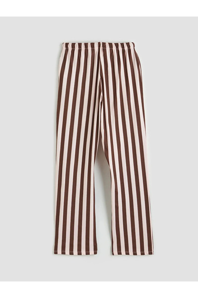 LC Waikiki Καφέ ελαστική μέση Ριγέ Γυναικείο παντελόνι πιτζάμας