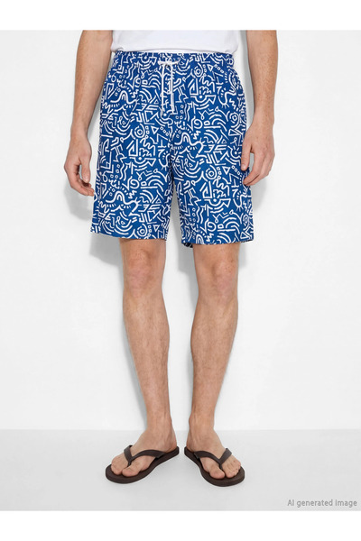 LC Waikiki Μπλε ανδρικό μαγιό με σχέδια, μήκους κάτω από το γόνατο