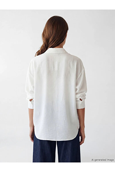 LC Waikiki Εκρού oversized Γυναικείο πουκάμισο τουνίκ