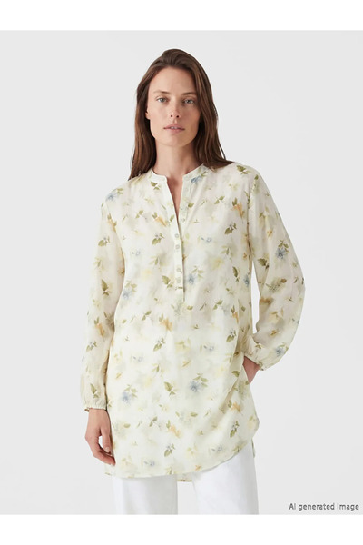 LC Waikiki Γυναικείο τουνίκ με λουλουδάτο γιακά σε μπεζ χρώμα