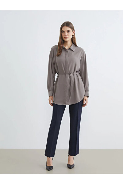 LC Waikiki Γυναικείο πουκάμισο τουνίκ με καφέ ζώνη στη μέση