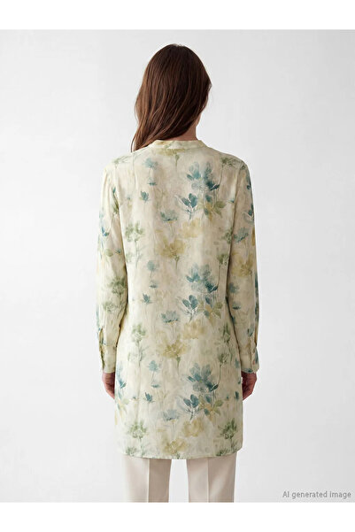 LC Waikiki Μπεζ γυναικείο πουκάμισο-τουνίκ με λουλουδάτο γιακά Hakim