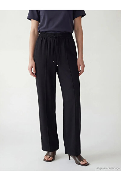 LC Waikiki Μαύρο γυναικείο παντελόνι με ελαστική μέση φαρδιά πόδι