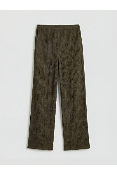 LC Waikiki Χακί ελαστική μέση γυναικείο παντελόνι με υφή