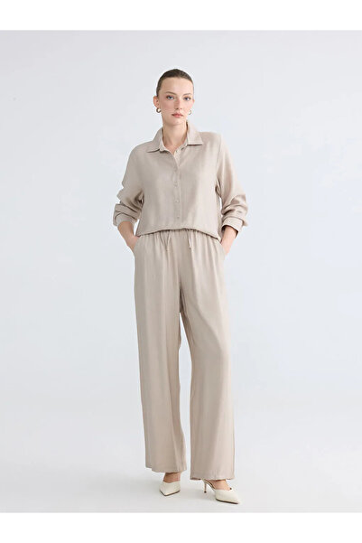 LC Waikiki Μπεζ γυναικείο παντελόνι με ελαστική μέση