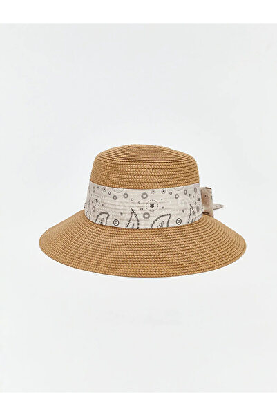 LC Waikiki Γυναικείο ψάθινο καπέλο με λεπτομέρεια σε στυλ μπεζ κασκόλ
