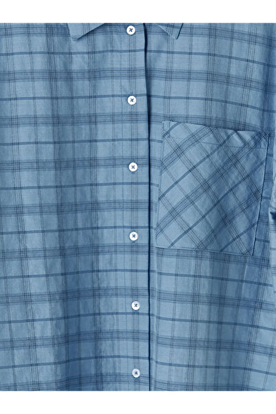 LC Waikiki Μπλε καρό υπερμεγέθη γυναικείο πουκάμισο