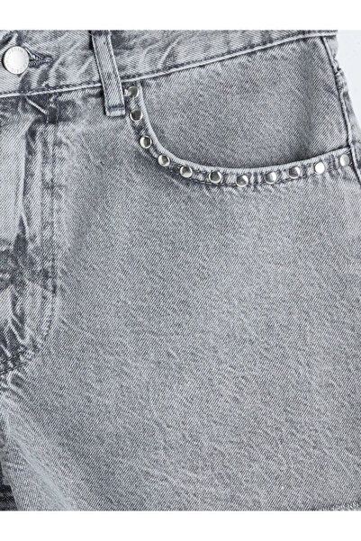 LC Waikiki Γκρι φούντατα πέτρινα γυναικεία τζιν σορτς