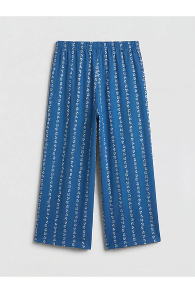 LC Waikiki Γυναικείο σετ πιτζάμες κάπρι με στάμπα σε μπλε ναυτικό χρώμα