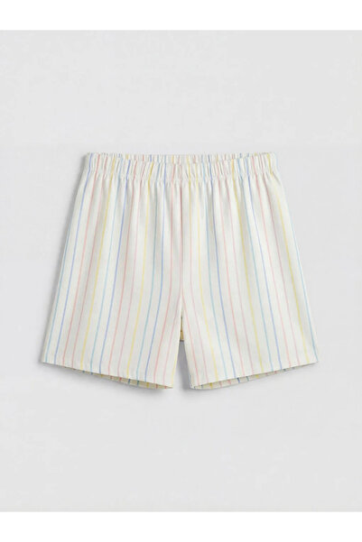 LC Waikiki Εκρού Γυναικείο Σορτς Πιτζάμα με Ελαστική Μέση και Ρίγες