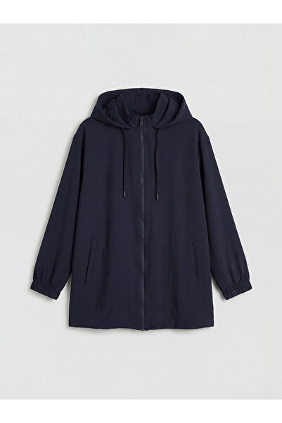 LC Waikiki Γυναικείο τουνίκ με φερμουάρ σε μπλε ναυτικό χρώμα με κουκούλα