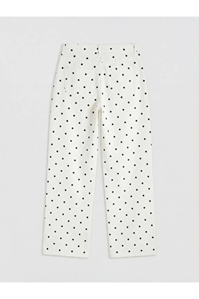 LC Waikiki Λευκό πουά γυναικείο τζιν παντελόνι ίσιας γραμμής