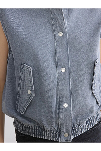 LC Waikiki Γκρι πουκαμισένιο γιλέκο τζιν για γυναίκες