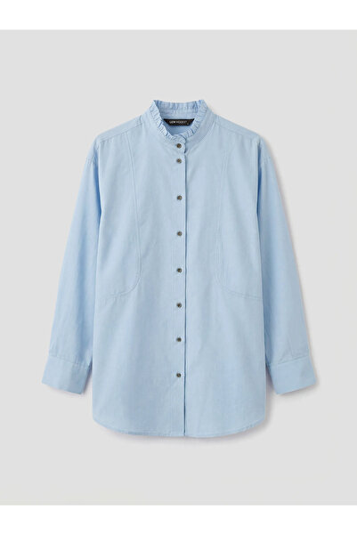 LC Waikiki Μπλε Hakim Yaka Ποπλίνα Γυναικείο πουκάμισο τουνίκ