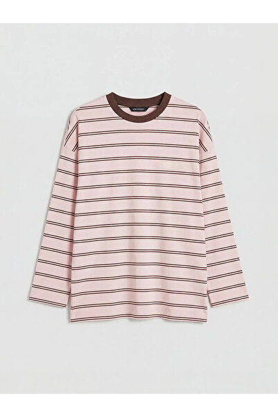 LC Waikiki Ροζ Τούνικ με λαιμόκοψη Ριγέ oversized για γυναίκες