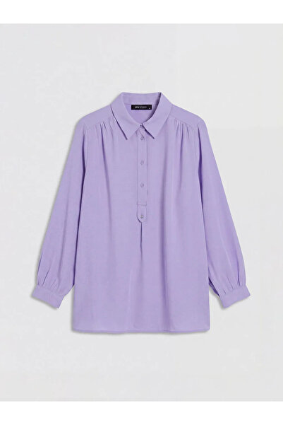 LC Waikiki Λιλά πουκαμισένια γυναικεία τουνίκ με γιακά