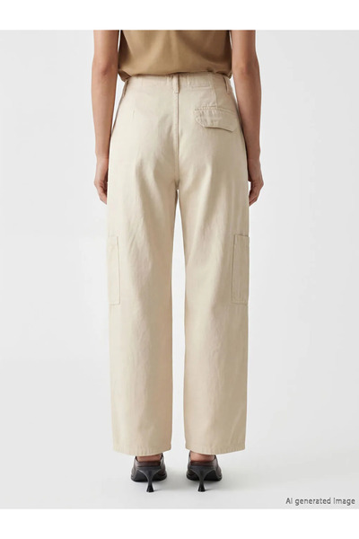 LC Waikiki Μπεζ Γυναικείο Παντελόνι Τζιν Cargo σε Χαλαρή Γραμμή