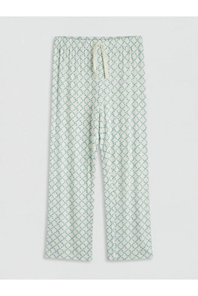 LC Waikiki Πράσινο ελαστικό παντελόνι πιτζάμας με σχέδιο για γυναίκες