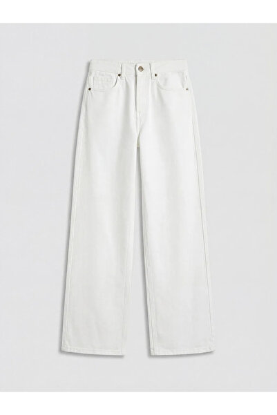 LC Waikiki Λευκό γυναικείο τζιν παντελόνι με φαρδιά μπατζάκια