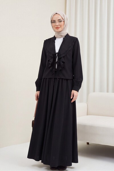 Modamorfo Σετ Modal με φούστα και λεπτομέρεια βολάν με δέσιμο μπροστά - μαύρο