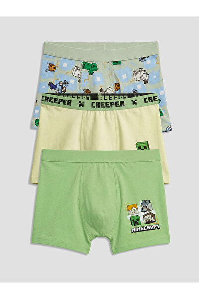 LC Waikiki Yeşil Minecraft Baskılı Erkek Çocuk 3'lü Boxer