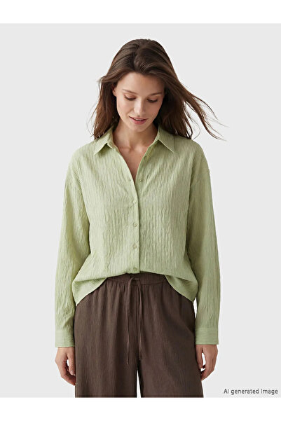 LC Waikiki Πράσινο γυναικείο πουκάμισο τουνίκ με υφή και λεπτομέρειες από πού...