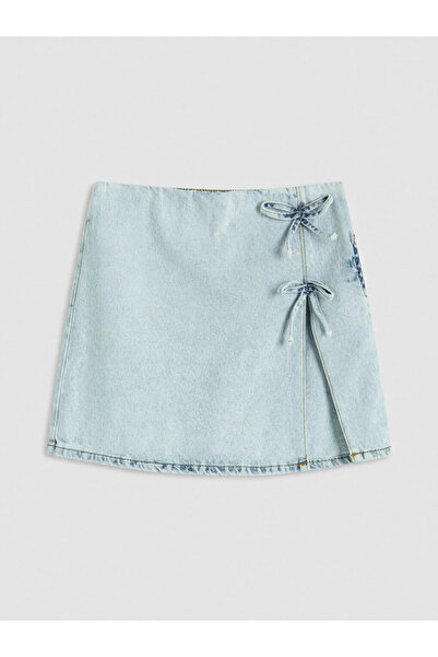 LC Waikiki Μπλε τζιν σορτς φούστα για κορίτσια με λεπτομέρεια φιόγκου