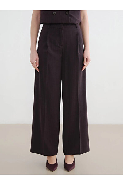 LC Waikiki Γυναικείο ριγέ παντελόνι από ύφασμα με πλισέ, σε χρώμα μπορντό, με...