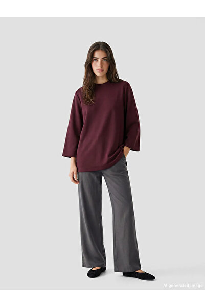 LC Waikiki Γυναικείο φούτερ τουνίκ με ψηλό γιακά σε χρώμα μούρι, oversized