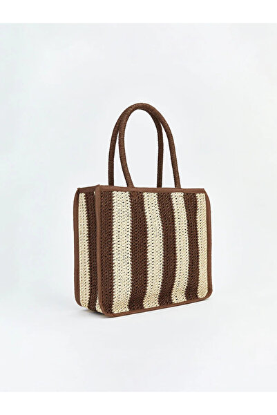 LC Waikiki Καφέ ψάθινη τσάντα παραλίας για κορίτσια