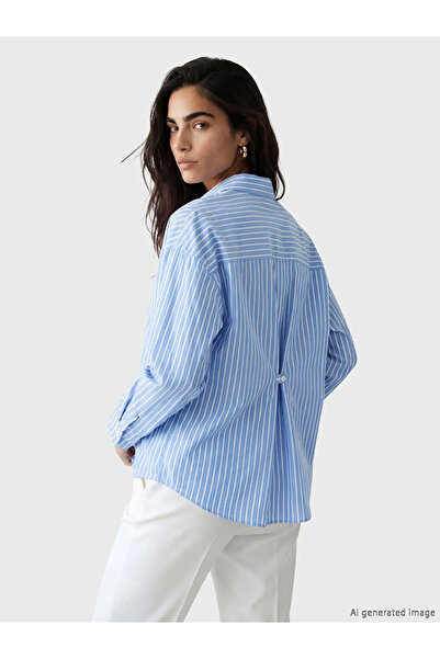 LC Waikiki Γυναικείο πουκάμισο μπλε ριγέ ποπλίνα