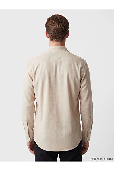 LC Waikiki Μπεζ ανδρικό πουκάμισο Oxford σε στενή γραμμή