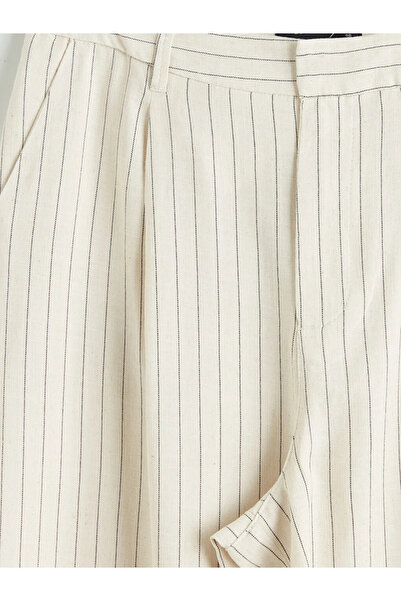 LC Waikiki Γυναικείο παντελόνι σε μπεζ ριγέ λινό μείγμα